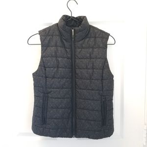 Ann Taylor Loft black puffer vest with gray floral